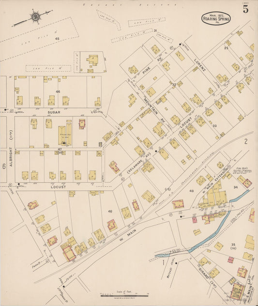 Sanborn Fire Insurance Map from Roaring Spring, Blair County, Pennsylvania (1922), Sheet #0005 - Historic Sanborn Fire Insurance Map Print, vintage old map wall art, antique decor, genealogy gift, Pennsylvania Pennsylvania map