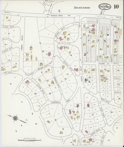 Sanborn Fire Insurance Map from Great Neck, Nassau County, New York (1919), Sheet #0010 - Historic Sanborn Fire Insurance Map Print, vintage old map wall art, antique decor, genealogy gift, New York New York map
