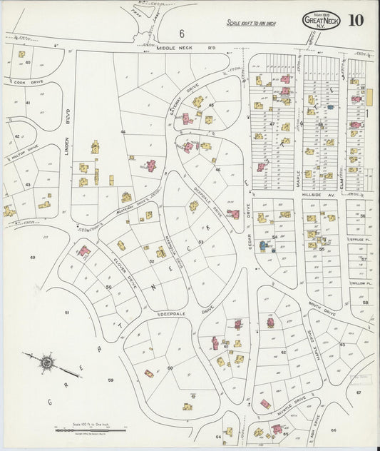 Sanborn Fire Insurance Map from Great Neck, Nassau County, New York (1919), Sheet #0010 - Historic Sanborn Fire Insurance Map Print, vintage old map wall art, antique decor, genealogy gift, New York New York map