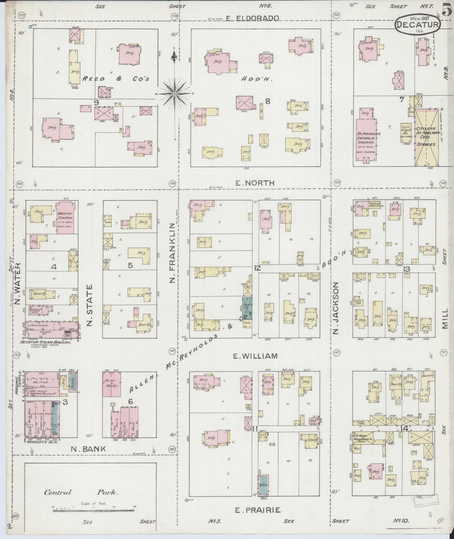 Sanborn Fire Insurance Map from Decatur, Macon County, Illinois (1887), Sheet #0005 - Complete Map Set gallery image, historic Sanborn map, vintage wall art, Illinois Illinois