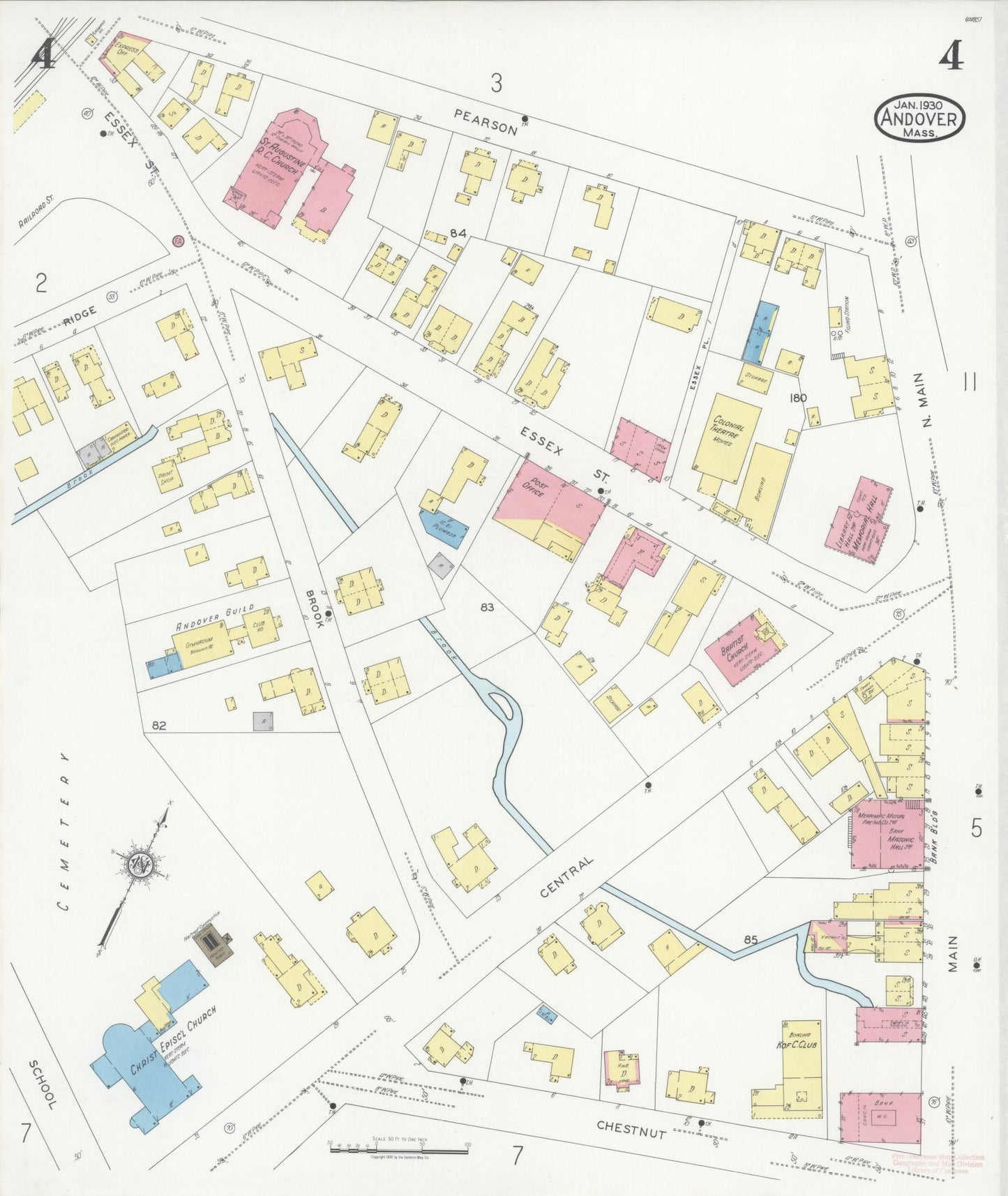 Sanborn Fire Insurance Map from Andover, Essex County, Massachusetts (1930), Sheet #0004 - Complete Map Set gallery image, historic Sanborn map, vintage wall art, Massachusetts Massachusetts