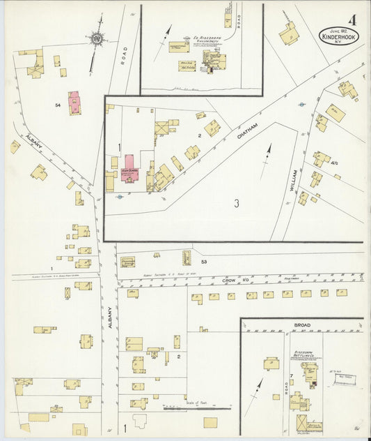 Sanborn Fire Insurance Map from Kinderhook, Columbia County, New York (1912), Sheet #0004 - Historic Sanborn Fire Insurance Map Print, vintage old map wall art, antique decor, genealogy gift, New York New York map