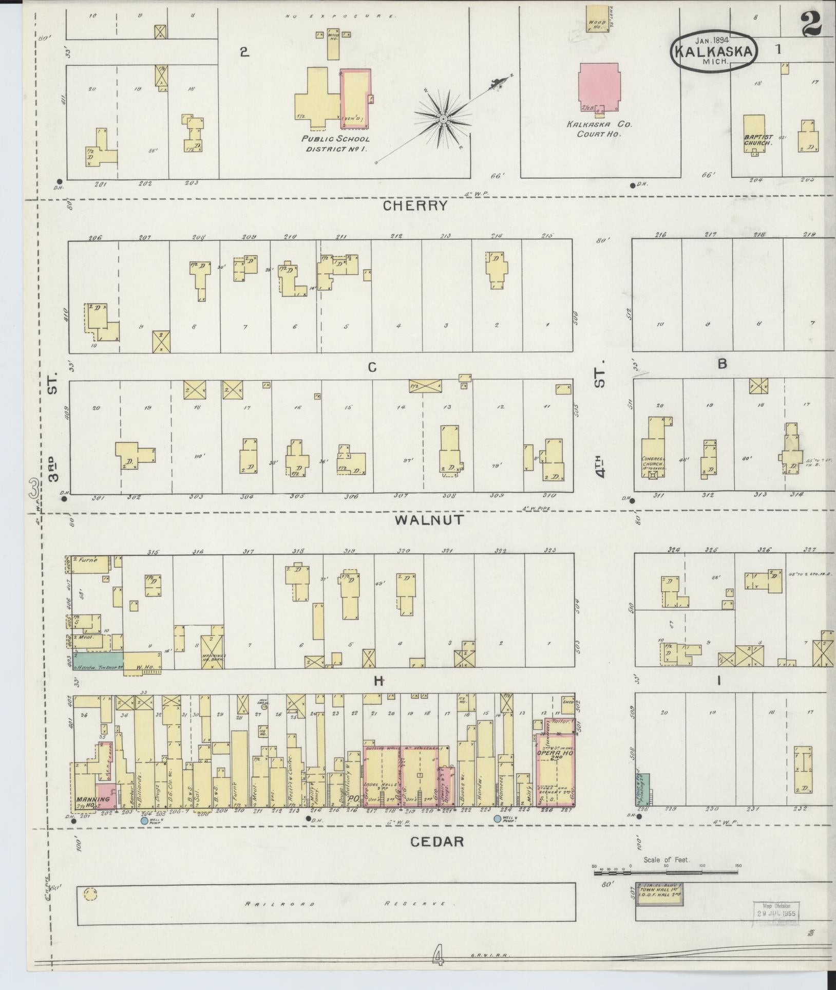 Sanborn Fire Insurance Map from Kalkaska, Kalkaska County, Michigan (1894), Sheet #0002 - Complete Map Set gallery image, historic Sanborn map, vintage wall art, Michigan Michigan