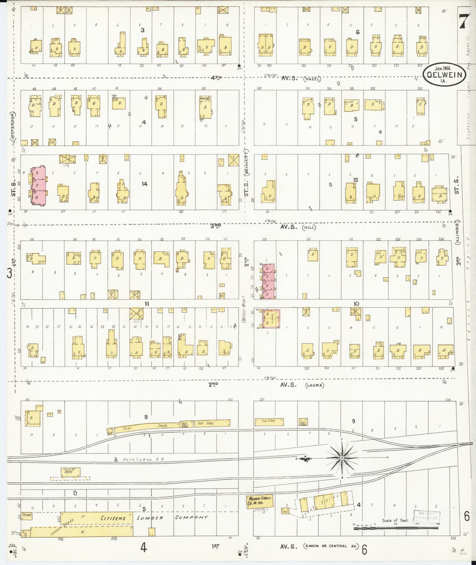 Sanborn Fire Insurance Map from Oelwein, Fayette County, Iowa (1906), Sheet #0007 - Historic Sanborn Fire Insurance Map Print