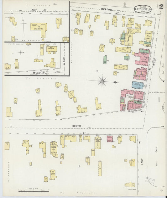 Sanborn Fire Insurance Map from Litchfield, Litchfield County, Connecticut (1895), Sheet #0002 - Historic Sanborn Fire Insurance Map Print, vintage old map wall art, antique decor, genealogy gift, Connecticut Connecticut map