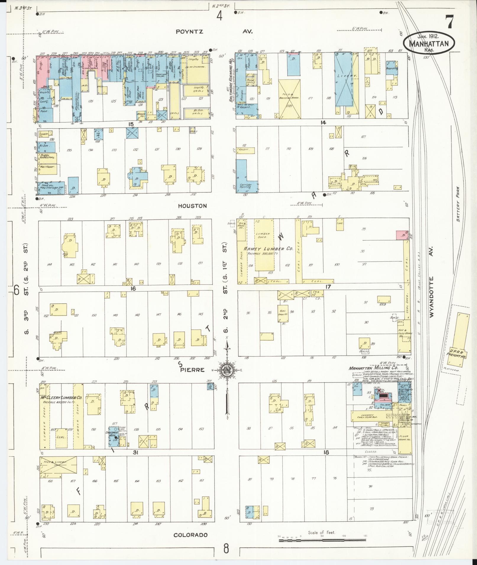 Sanborn Fire Insurance Map from Manhattan, Riley County, Kansas (1912), Sheet #0007 - Complete Map Set gallery image, historic Sanborn map, vintage wall art, Kansas Kansas