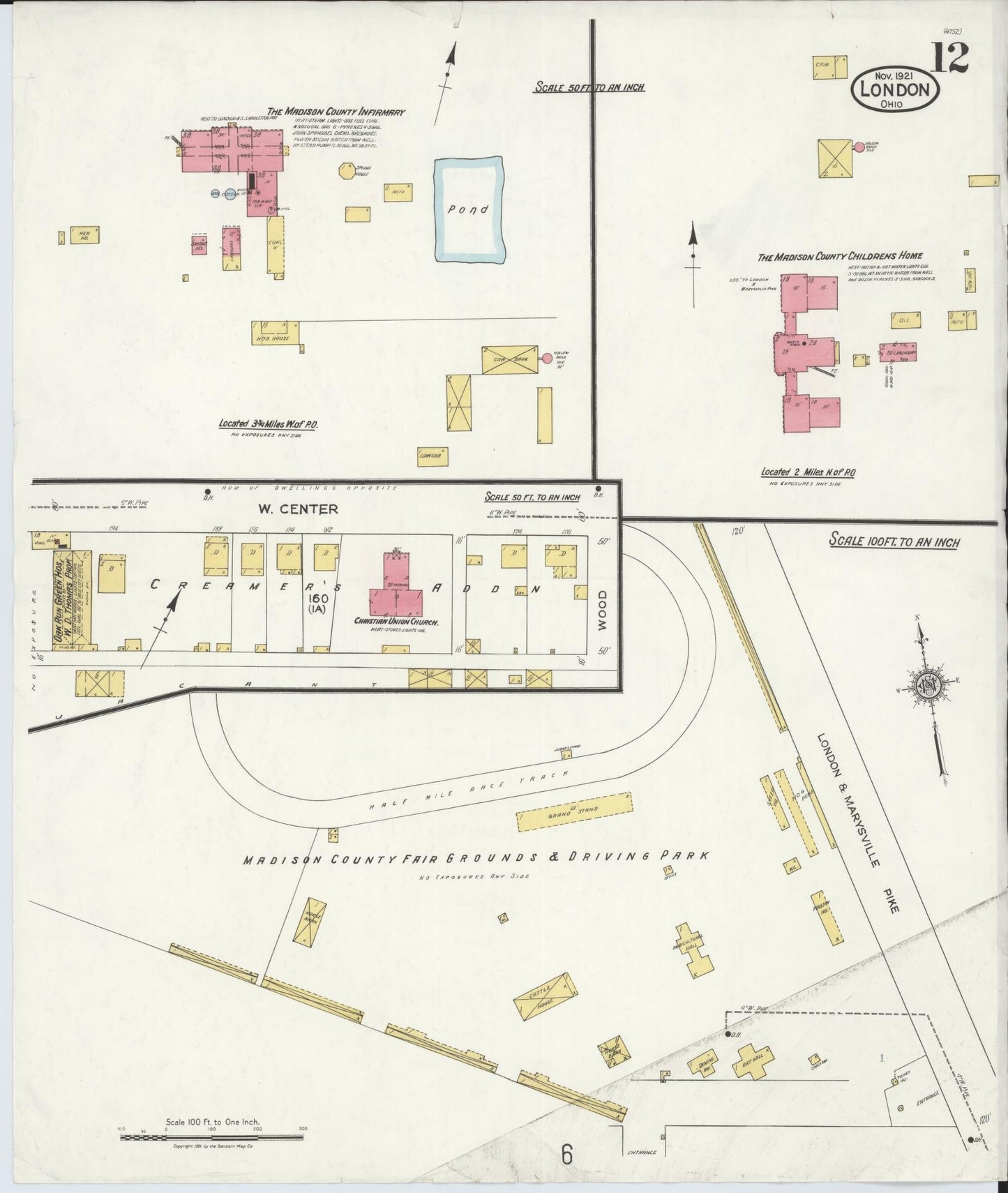 Sanborn Fire Insurance Map from London, Madison County, Ohio (1921), Sheet #0012 - Complete Map Set gallery image, historic Sanborn map, vintage wall art, Ohio Ohio
