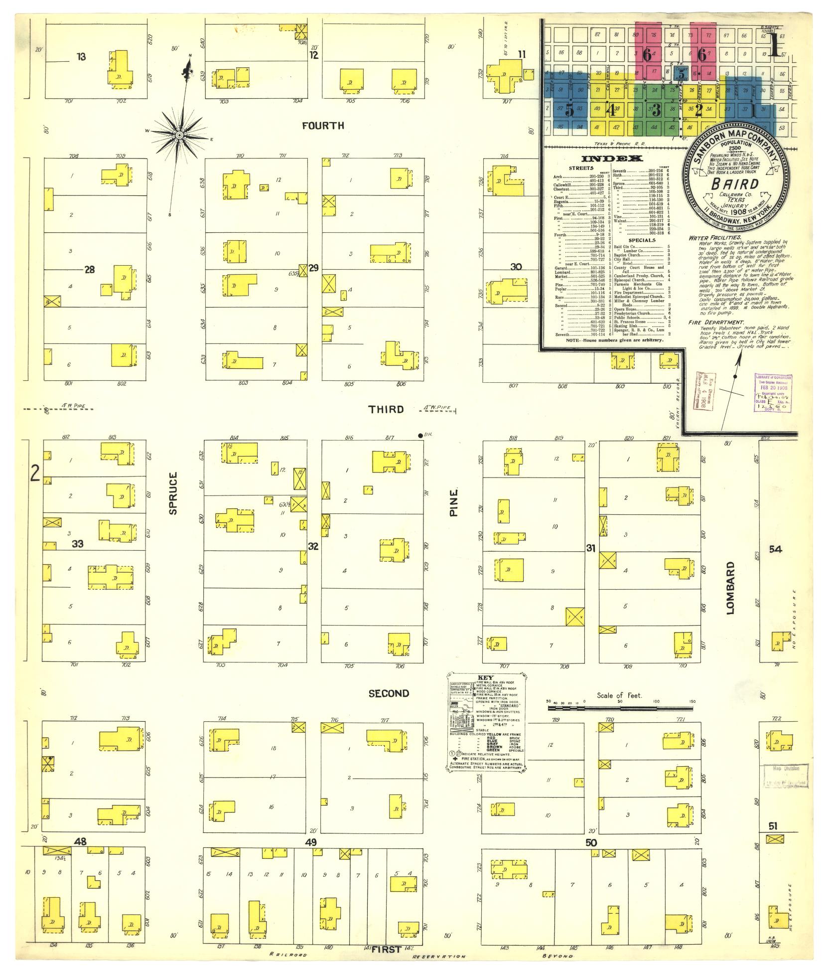 Sanborn Fire Insurance Map from Baird, Callahan County, Texas. (1908) – Historic Sanborn Fire Insurance Map Print