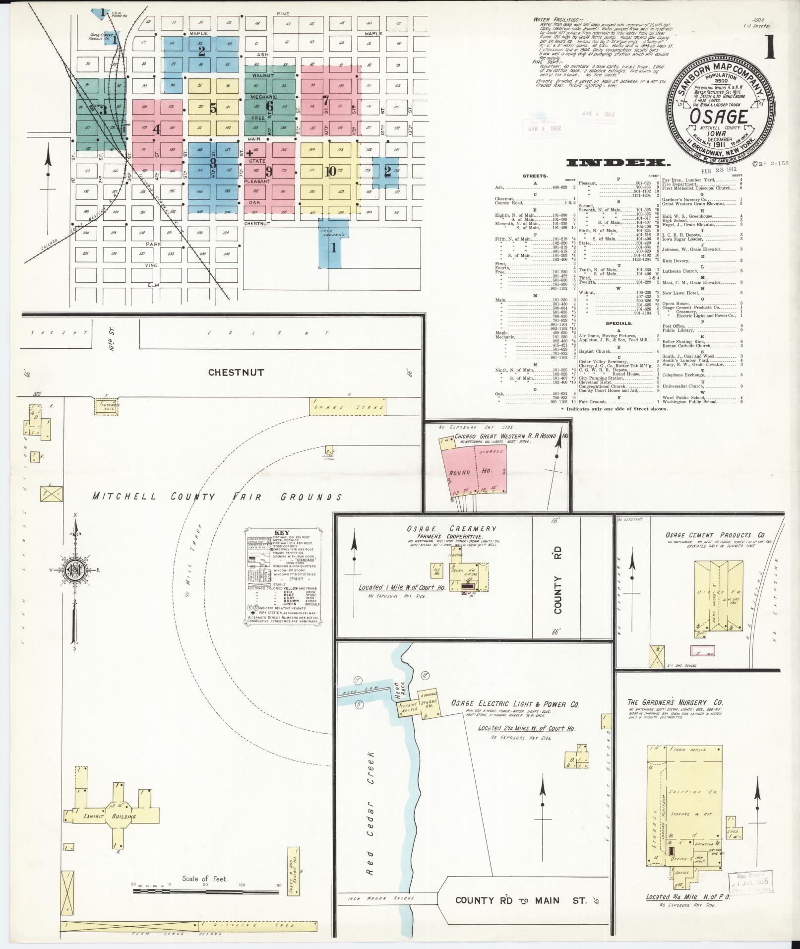 Sanborn Fire Insurance Map from Osage, Mitchell County, Iowa (1911), Sheet #0001 - Historic Sanborn Fire Insurance Map Print
