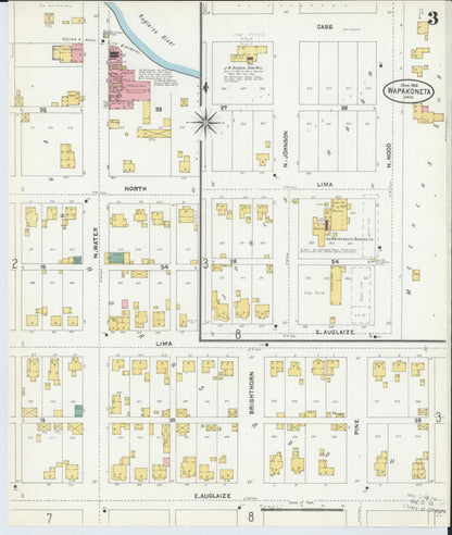 Sanborn Fire Insurance Map from Wapakoneta, Auglaize County, Ohio (1904), Sheet #0003 - Historic Sanborn Fire Insurance Map Print, vintage old map wall art, antique decor, genealogy gift, Ohio Ohio map