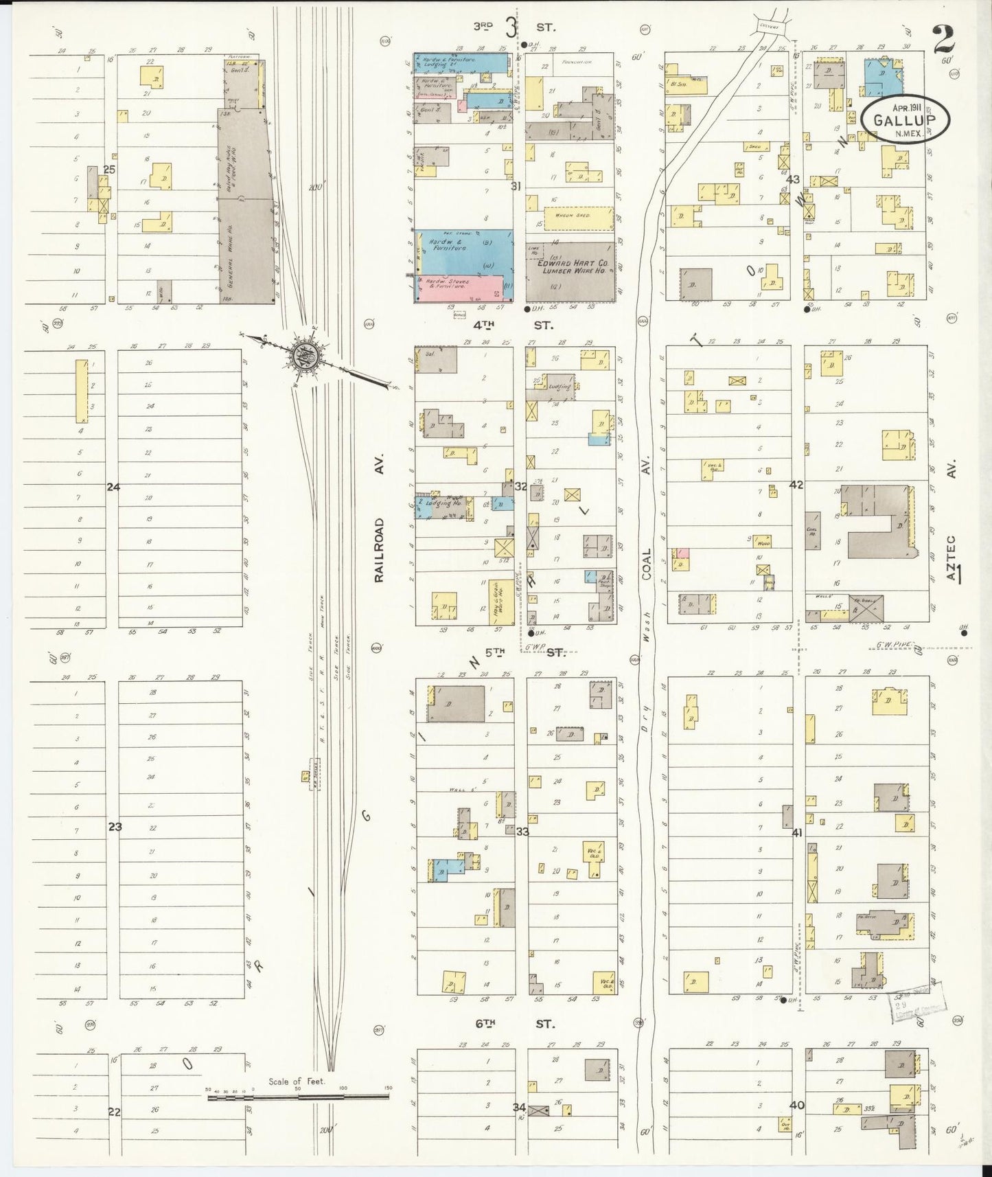 Sanborn Fire Insurance Map from Gallup, Mckinley County, New Mexico (1911), Sheet #0002 - Complete Map Set gallery image, historic Sanborn map, vintage wall art, New Mexico New Mexico