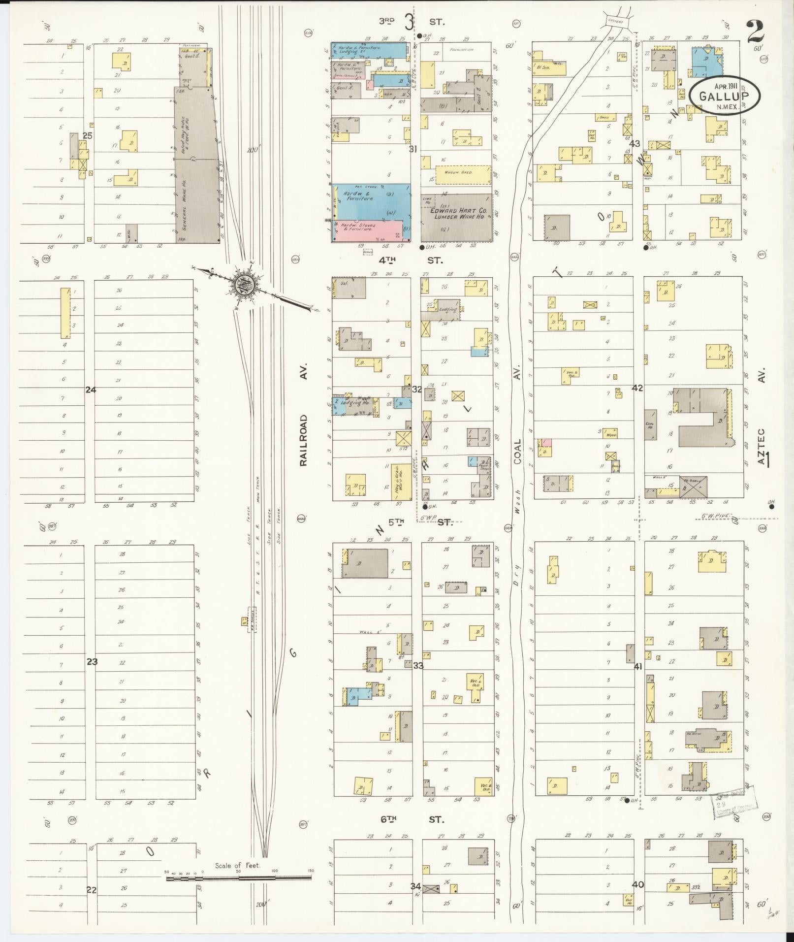 Sanborn Fire Insurance Map from Gallup, Mckinley County, New Mexico (1911), Sheet #0002 - Complete Map Set gallery image, historic Sanborn map, vintage wall art, New Mexico New Mexico