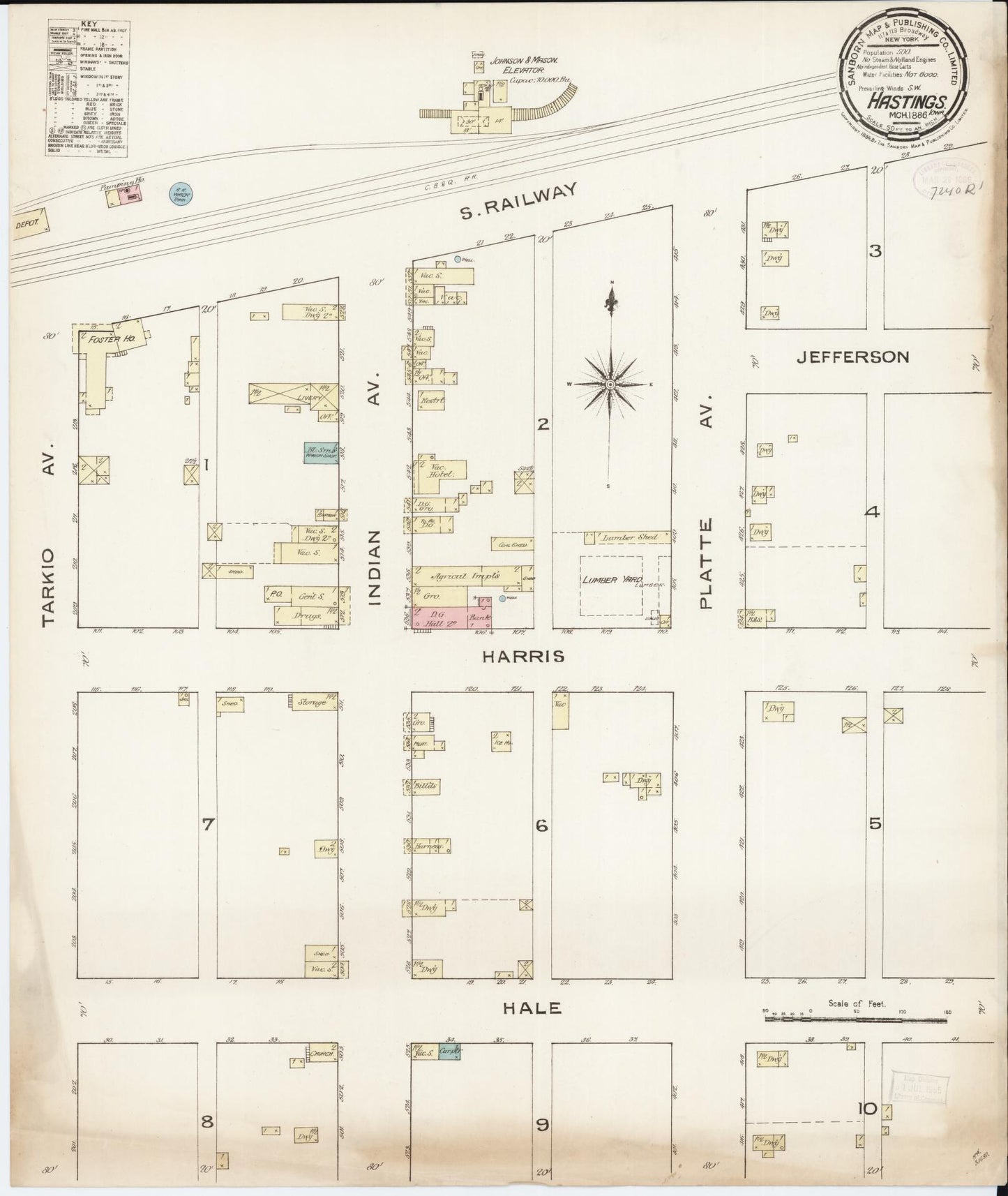 Sanborn Fire Insurance Map from Hastings, Mills County, Iowa (1886), Sheet #0001 - Historic Sanborn Fire Insurance Map Print, vintage old map wall art