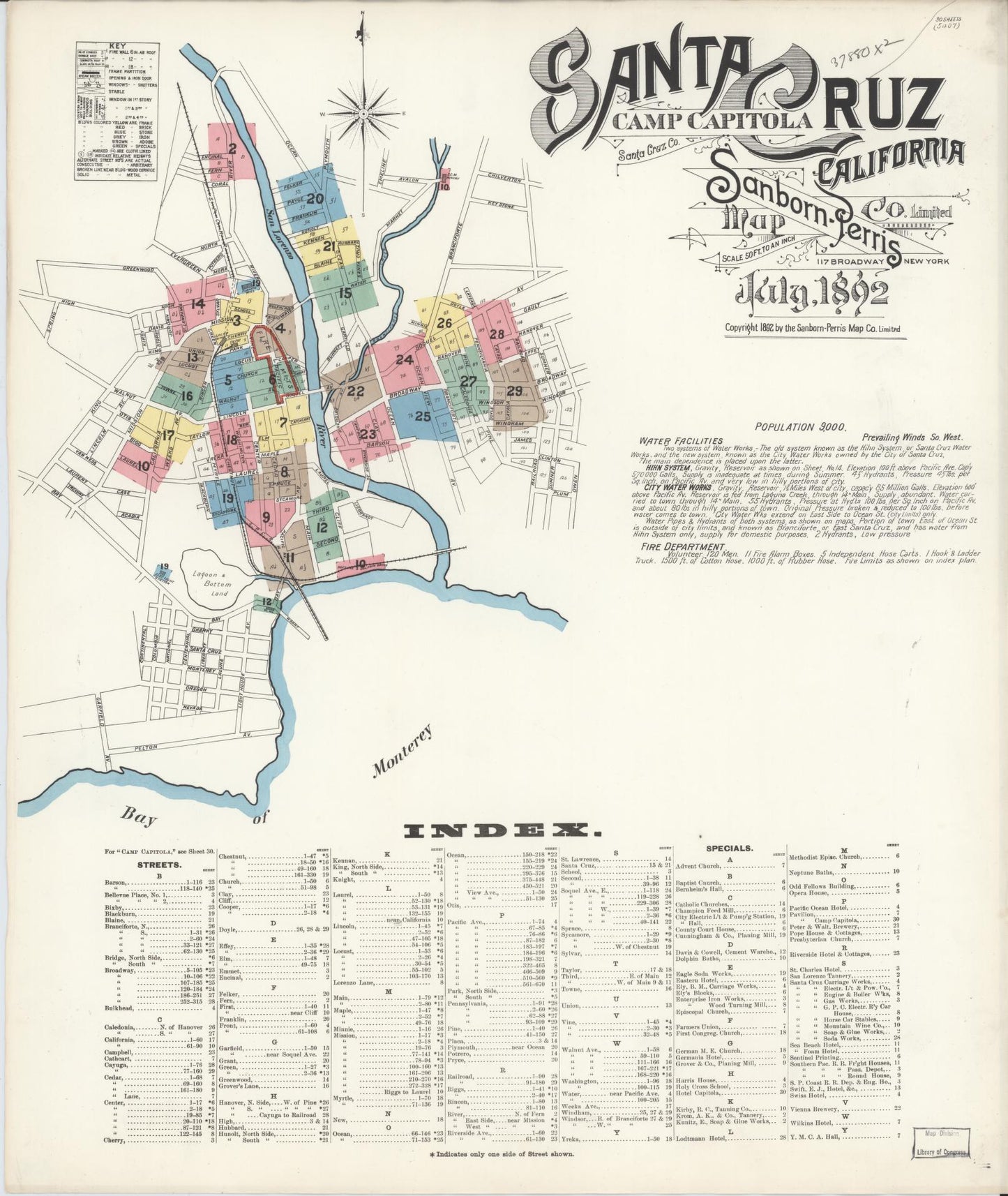 Sanborn Fire Insurance Map from Santa Cruz, Santa Cruz County, California. (1892) – Historic Sanborn Fire Insurance Map Print