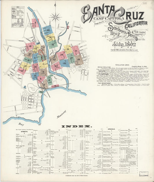 Sanborn Fire Insurance Map from Santa Cruz, Santa Cruz County, California. (1892) – Historic Sanborn Fire Insurance Map Print