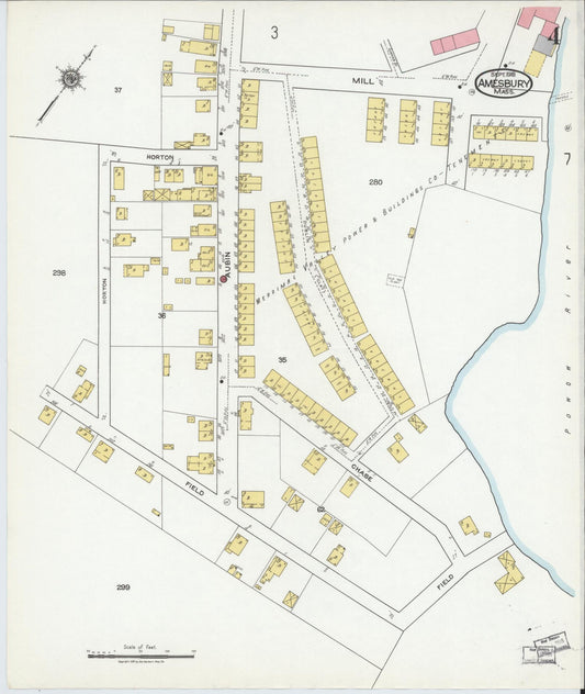 Sanborn Fire Insurance Map from Amesbury, Essex County, Massachusetts (1918), Sheet #0004 - Historic Sanborn Fire Insurance Map Print, vintage old map wall art, antique decor, genealogy gift, Massachusetts Massachusetts map
