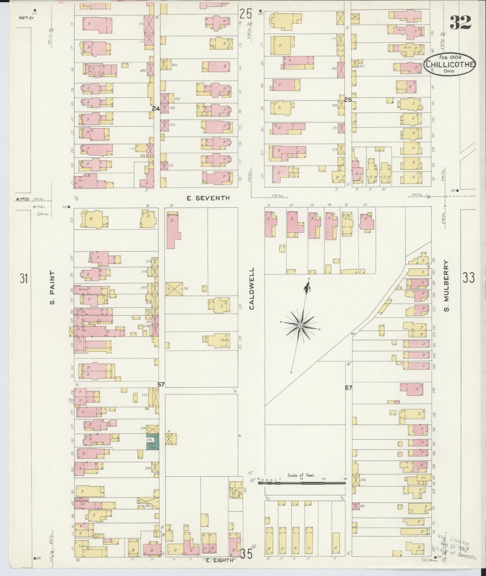 Sanborn Fire Insurance Map from Chillicothe, Ross County, Ohio (1909), Sheet #0032 - Historic Sanborn Fire Insurance Map Print, vintage old map wall art, antique decor, genealogy gift, Ohio Ohio map