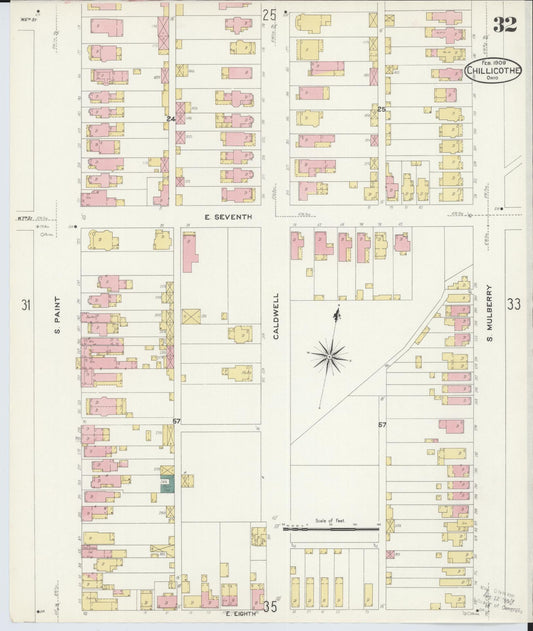 Sanborn Fire Insurance Map from Chillicothe, Ross County, Ohio (1909), Sheet #0032 - Historic Sanborn Fire Insurance Map Print, vintage old map wall art, antique decor, genealogy gift, Ohio Ohio map