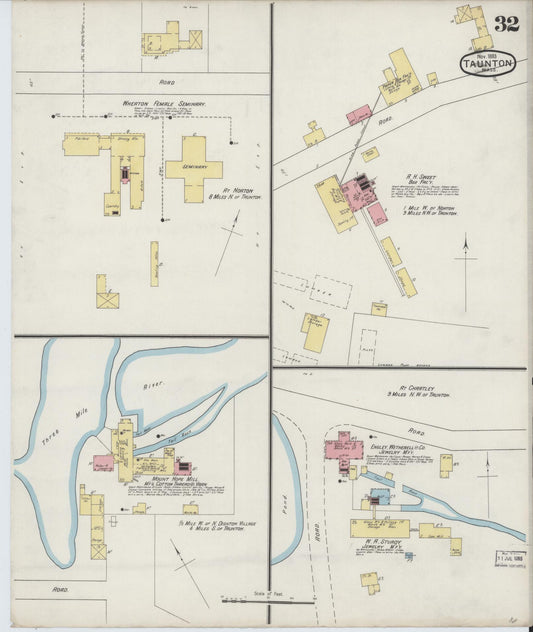 Sanborn Fire Insurance Map from Taunton, Bristol County, Massachusetts (1893), Sheet #0032 - Historic Sanborn Fire Insurance Map Print, vintage old map wall art, antique decor, genealogy gift, Massachusetts Massachusetts map