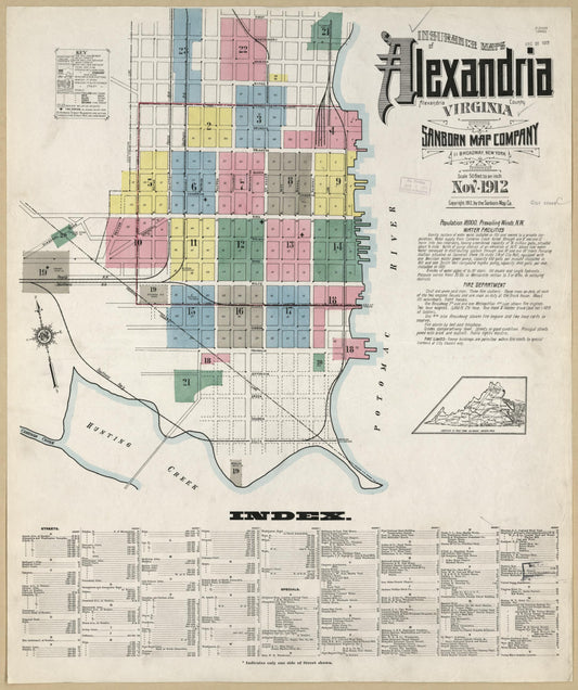 Sanborn Fire Insurance Map from Alexandria, Independent Cities, Virginia (1912), Sheet #0001 - Historic Sanborn Fire Insurance Map Print, vintage old map wall art, antique decor, genealogy gift, Virginia Virginia map