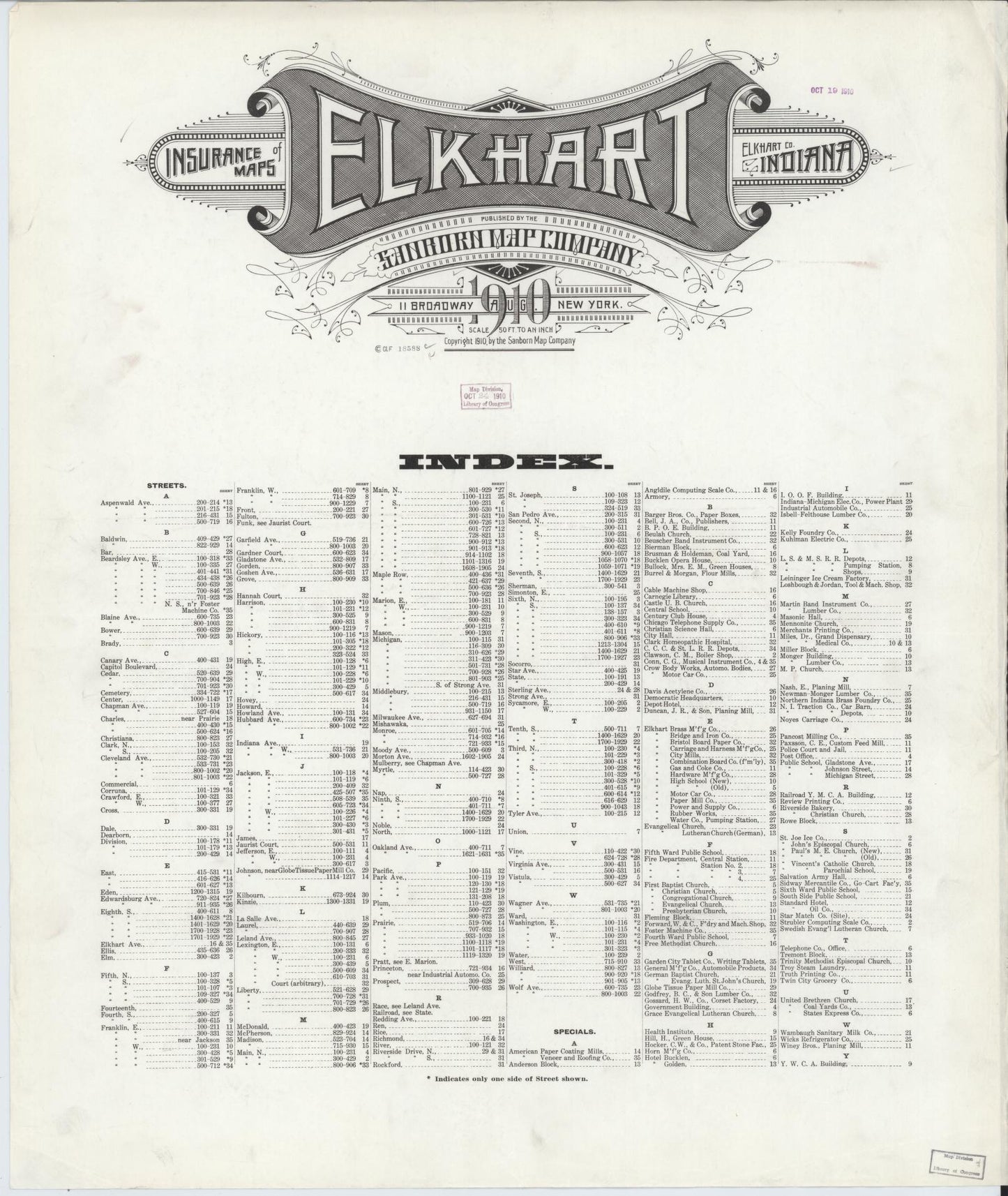 Sanborn Fire Insurance Map from Elkhart, Elkhart County, Indiana (1910), Sheet #0001 - Historic Sanborn Fire Insurance Map Print, vintage old map wall art, antique decor, genealogy gift, Indiana Indiana map
