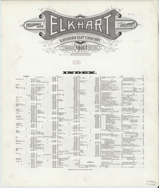 Sanborn Fire Insurance Map from Elkhart, Elkhart County, Indiana (1910), Sheet #0001 - Historic Sanborn Fire Insurance Map Print, vintage old map wall art, antique decor, genealogy gift, Indiana Indiana map