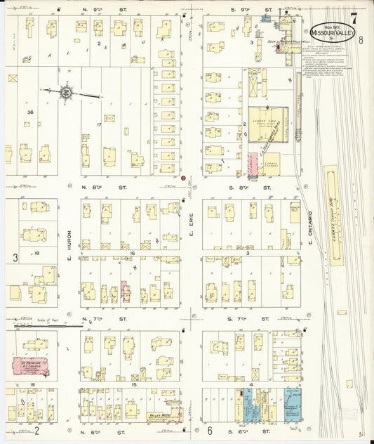 Sanborn Fire Insurance Map from Missouri Valley, Harrison County, Iowa (1913), Sheet #0007 - Historic Sanborn Fire Insurance Map Print, vintage old map wall art