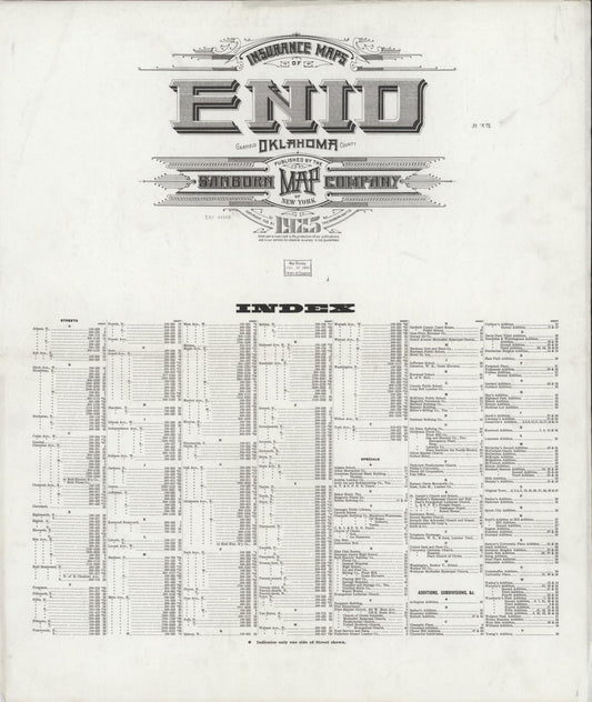 Sanborn Fire Insurance Map from Enid, Garfield County, Oklahoma (1925), Sheet #0001 - Historic Sanborn Fire Insurance Map Print, vintage old map wall art, antique decor, genealogy gift, Oklahoma Oklahoma map