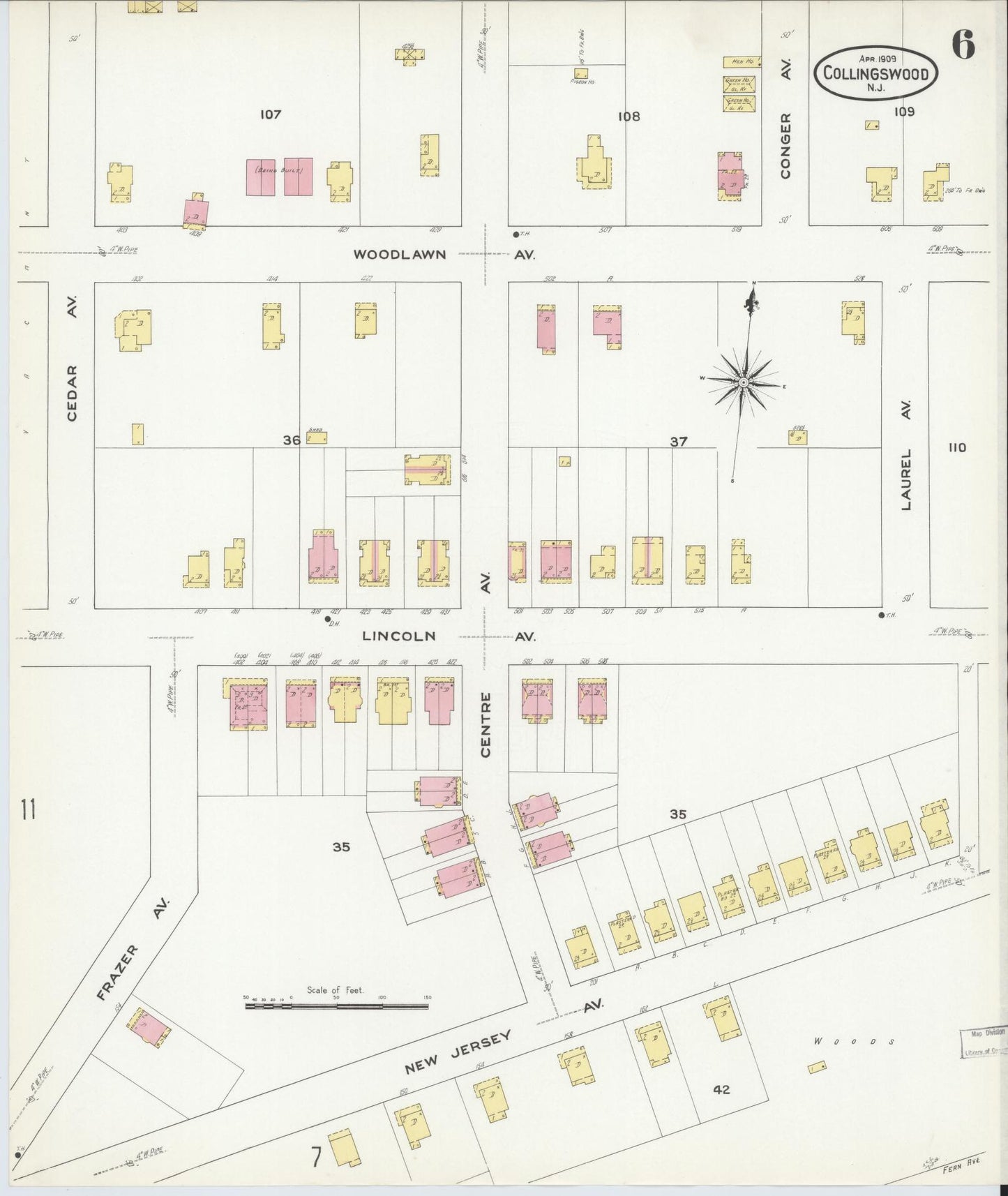 Sanborn Fire Insurance Map from Collingswood, Camden County, New Jersey (1909), Sheet #0006 - Complete Map Set gallery image, historic Sanborn map, vintage wall art, New Jersey New Jersey