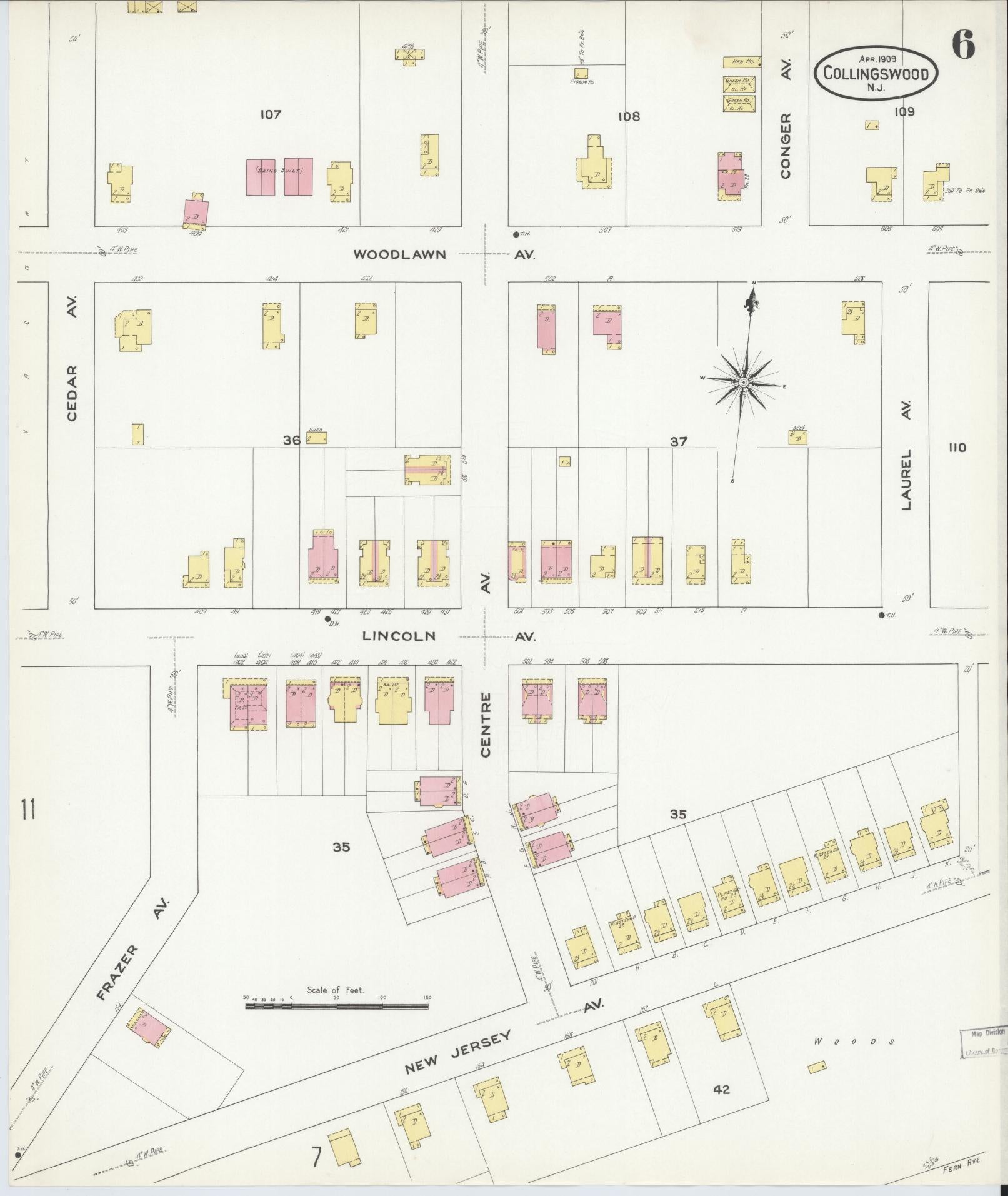 Sanborn Fire Insurance Map from Collingswood, Camden County, New Jersey (1909), Sheet #0006 - Complete Map Set gallery image, historic Sanborn map, vintage wall art, New Jersey New Jersey