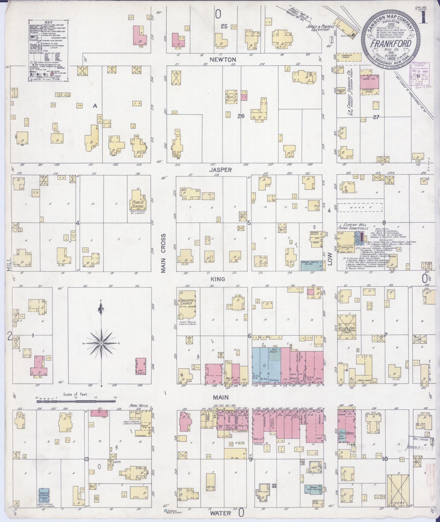 Sanborn Fire Insurance Map from Frankford, Pike County, Missouri (1902), Sheet #0001 - Historic Sanborn Fire Insurance Map Print, vintage old map wall art, antique decor, genealogy gift, Missouri Missouri map