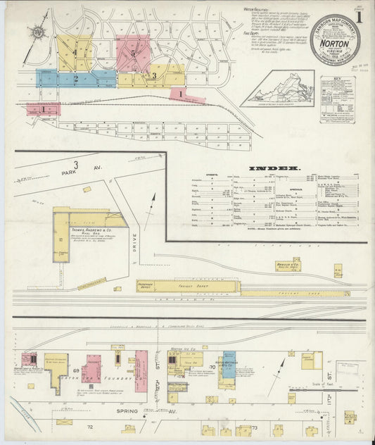 Sanborn Fire Insurance Map from Norton, Independent Cities, Virginia (1913), Sheet #0001 - Historic Sanborn Fire Insurance Map Print, vintage old map wall art, antique decor, genealogy gift, Virginia Virginia map