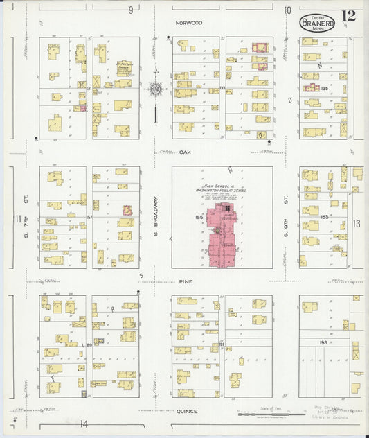 Sanborn Fire Insurance Map from Brainerd, Crow Wing County, Minnesota (1917), Sheet #0012 - Historic Sanborn Fire Insurance Map Print, vintage old map wall art, antique decor, genealogy gift, Minnesota Minnesota map