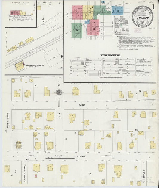 Sanborn Fire Insurance Map from Ladonia, Fannin County, Texas (1911), Sheet #0001 - Complete Map Set gallery image, historic Sanborn map, vintage wall art, Texas Texas