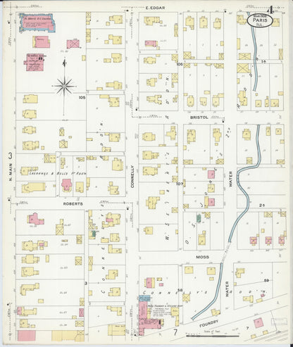 Sanborn Fire Insurance Map from Paris, Edgar County, Illinois (1908), Sheet #0004 - Historic Sanborn Fire Insurance Map Print, vintage old map wall art, antique decor, genealogy gift, Illinois Illinois map