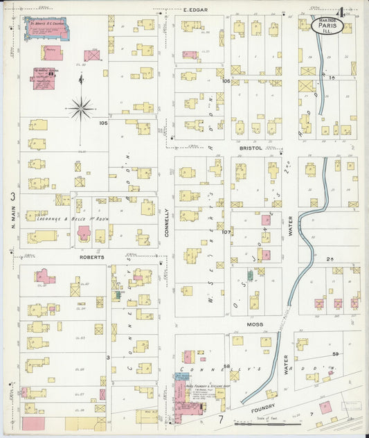 Sanborn Fire Insurance Map from Paris, Edgar County, Illinois (1908), Sheet #0004 - Historic Sanborn Fire Insurance Map Print, vintage old map wall art, antique decor, genealogy gift, Illinois Illinois map
