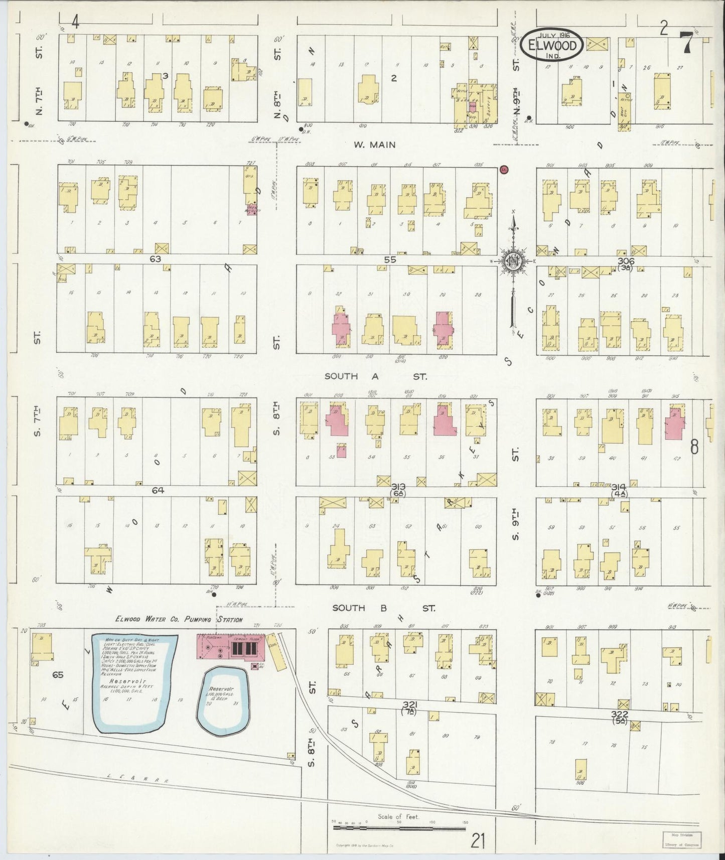 Sanborn Fire Insurance Map from Elwood, Madison County, Indiana (1916), Sheet #0007 - Complete Map Set gallery image, historic Sanborn map, vintage wall art, Indiana Indiana