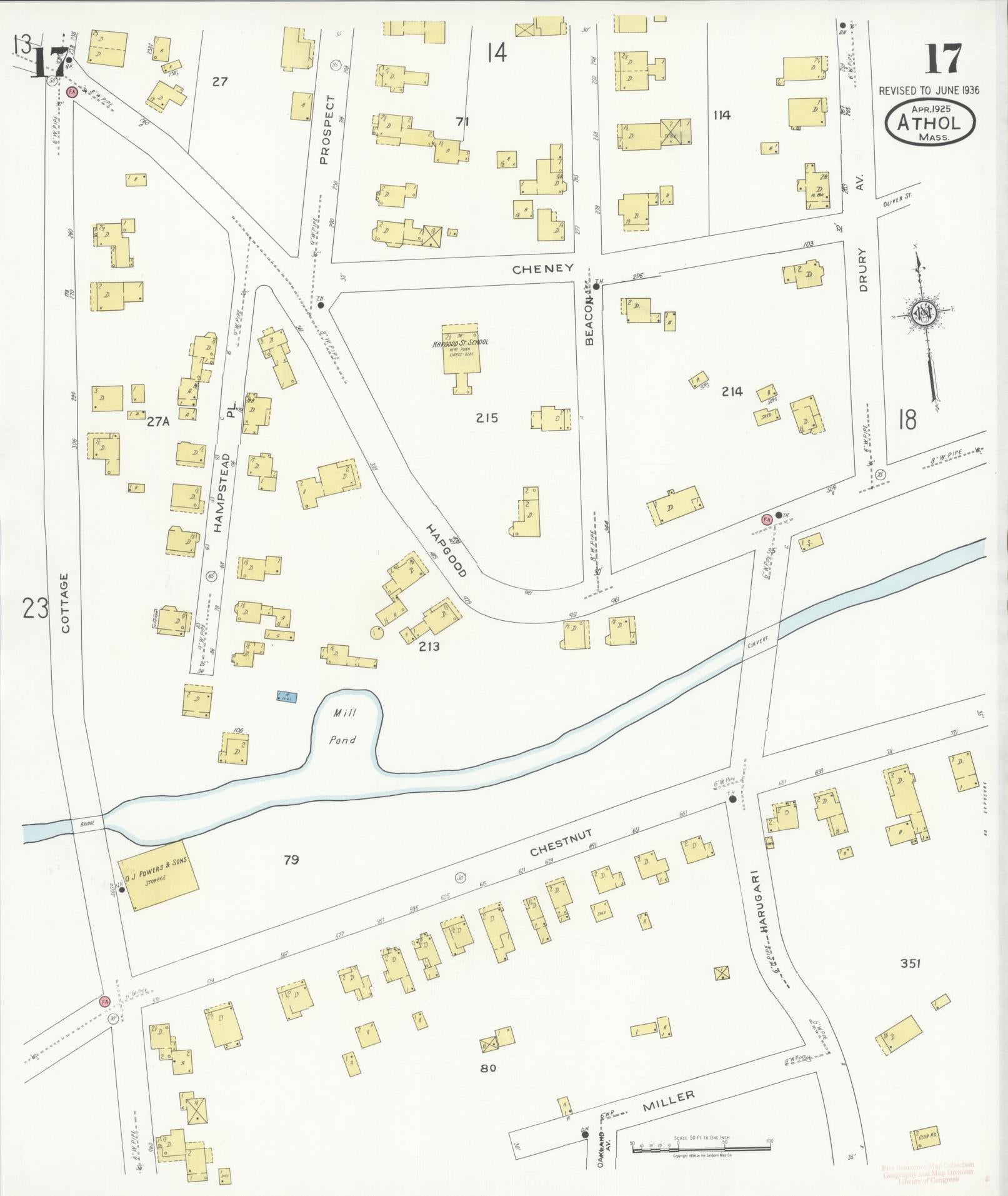 Sanborn Fire Insurance Map from Athol, Worcester County, Massachusetts (1936), Sheet #0017 - Complete Map Set gallery image, historic Sanborn map, vintage wall art, Massachusetts Massachusetts