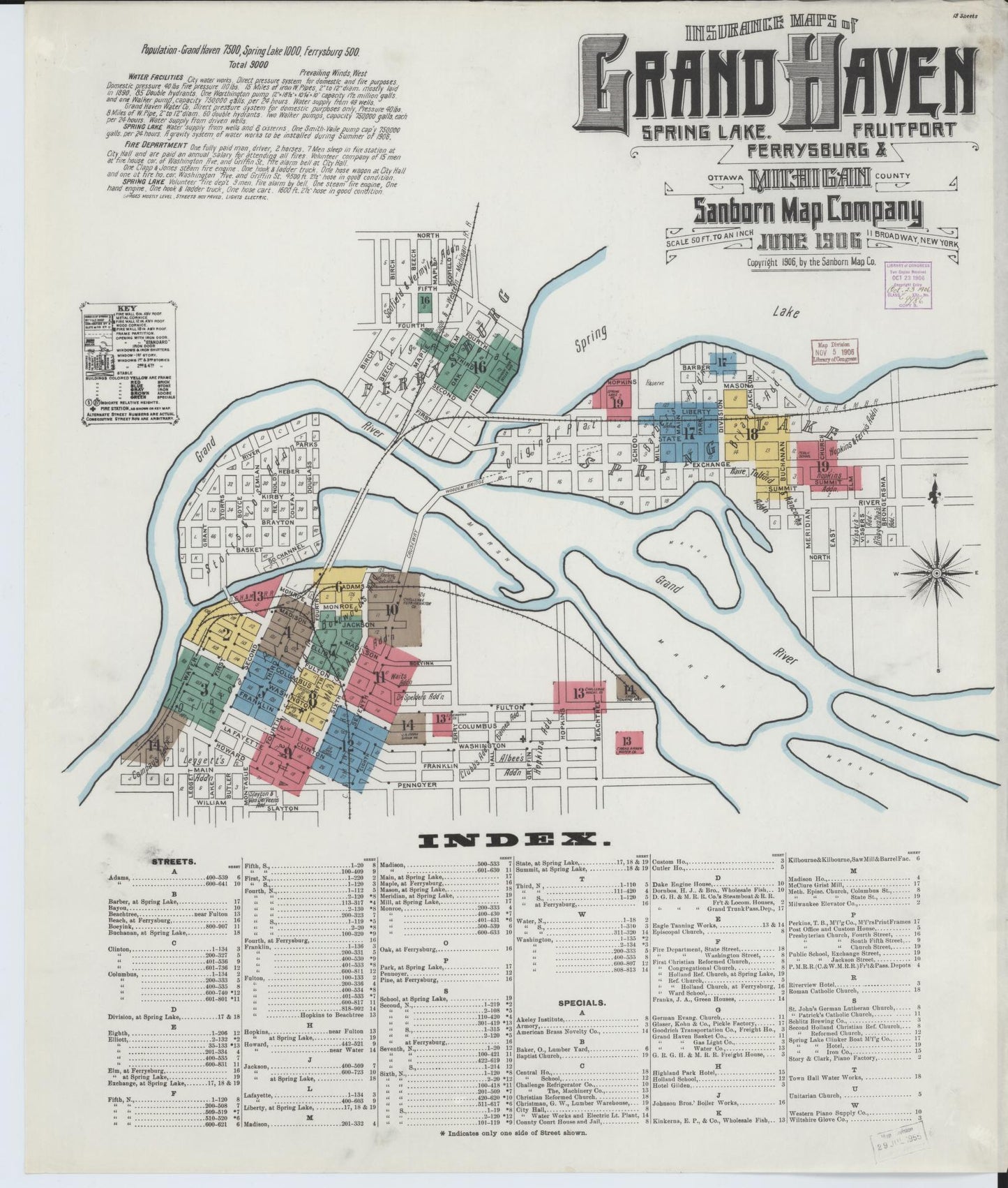 Sanborn Fire Insurance Map from Grand Haven, Ottawa County, Michigan (1906), Sheet #0001 - Complete Map Set gallery image, historic Sanborn map, vintage wall art, Michigan Michigan