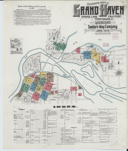 Sanborn Fire Insurance Map from Grand Haven, Ottawa County, Michigan (1906), Sheet #0001 - Complete Map Set gallery image, historic Sanborn map, vintage wall art, Michigan Michigan