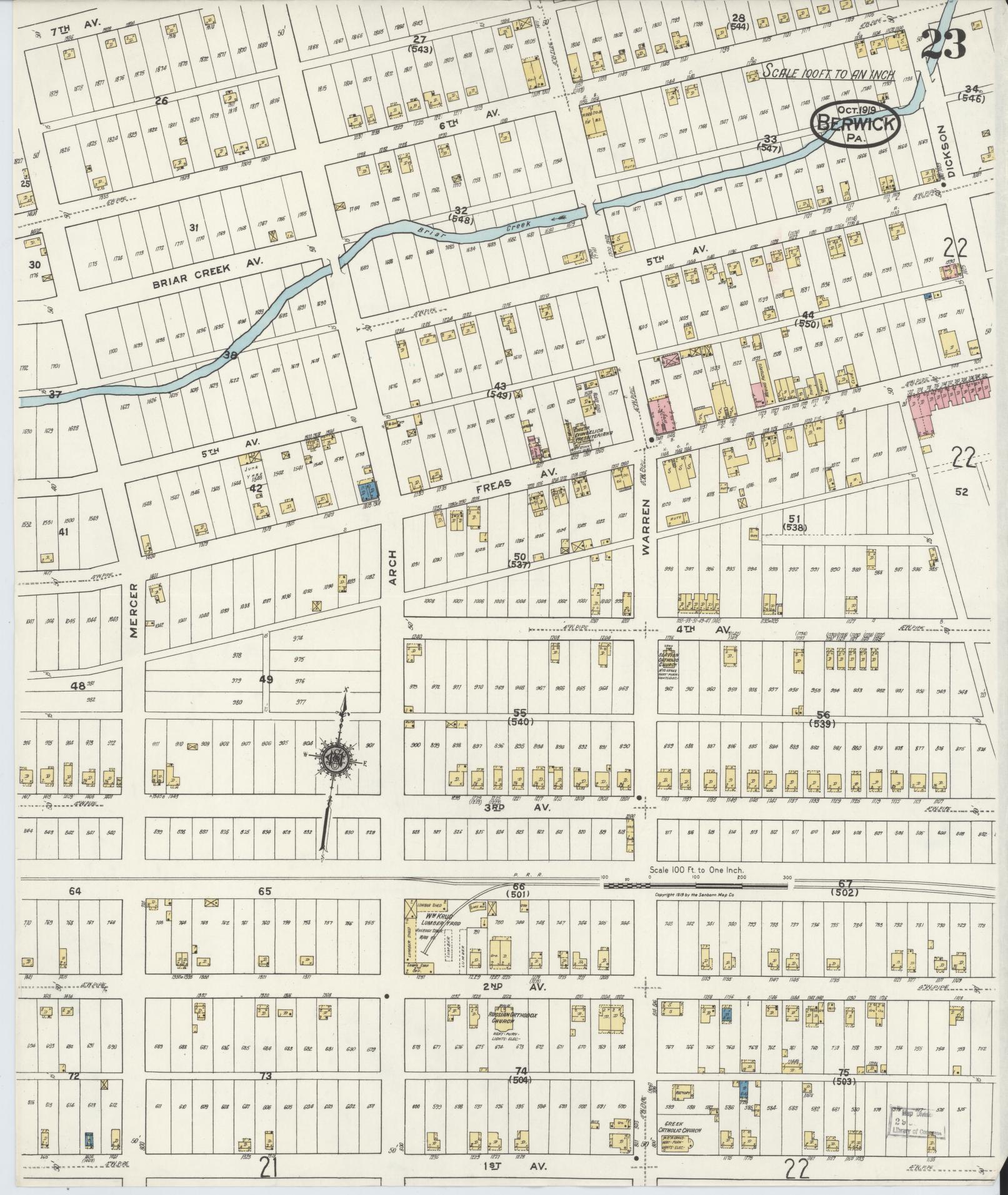 Sanborn Fire Insurance Map from Berwick, Columbia County, Pennsylvania (1918), Sheet #0023 - Historic Sanborn Fire Insurance Map Print, vintage old map wall art, antique decor, genealogy gift, Pennsylvania Pennsylvania map