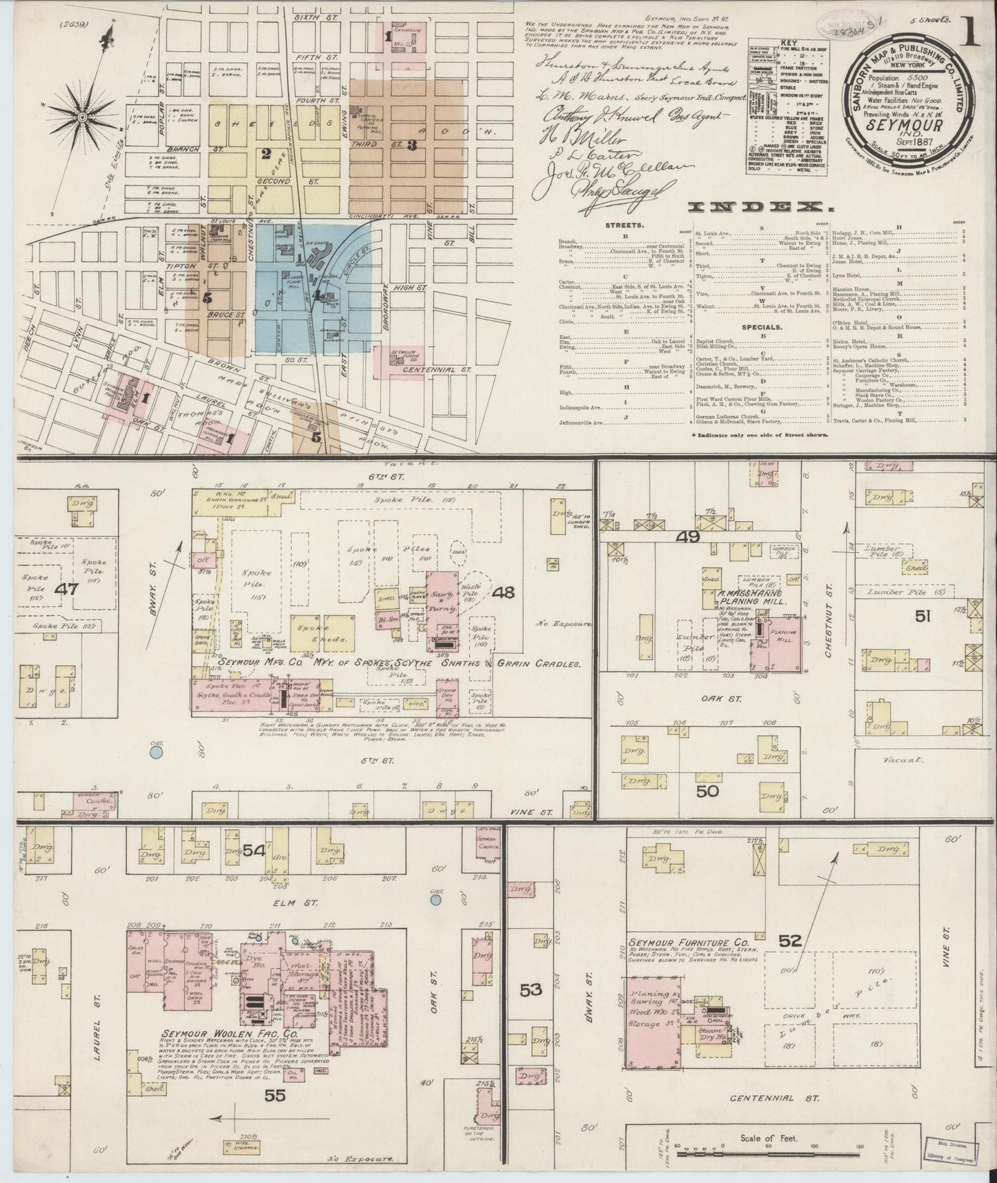 Sanborn Fire Insurance Map from Seymour, Jackson County, Indiana (1887), Sheet #0001 - Complete Map Set gallery image, historic Sanborn map, vintage wall art, Indiana Indiana