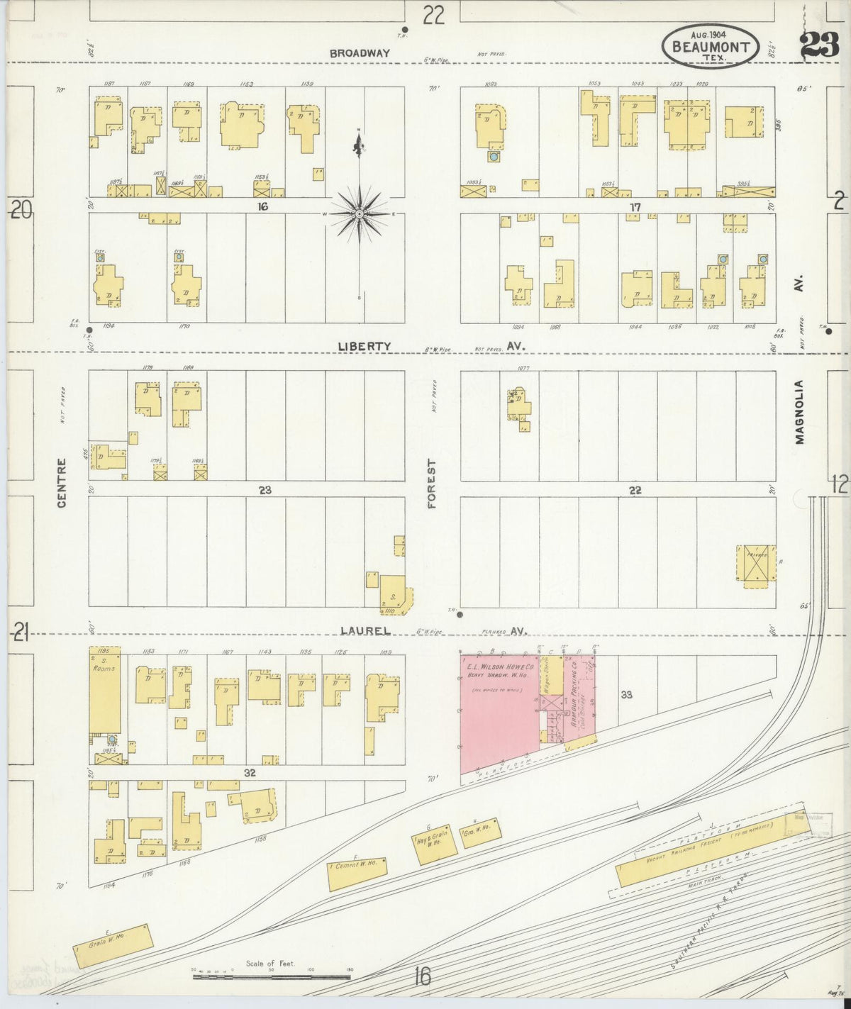 Sanborn Fire Insurance Map from Beaumont, Jefferson County, Texas (1904), Sheet #0023 - Complete Map Set gallery image, historic Sanborn map, vintage wall art, Texas Texas