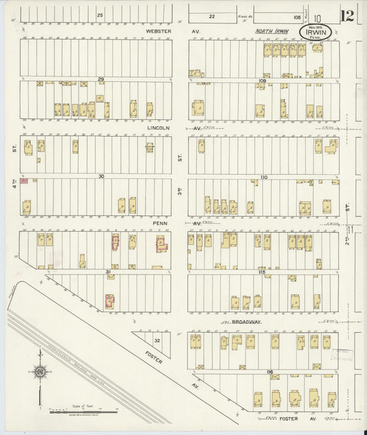 Sanborn Fire Insurance Map from Irwin, Westmoreland County, Pennsylvania (1919), Sheet #0012 - Historic Sanborn Fire Insurance Map Print, vintage old map wall art, antique decor, genealogy gift, Pennsylvania Pennsylvania map