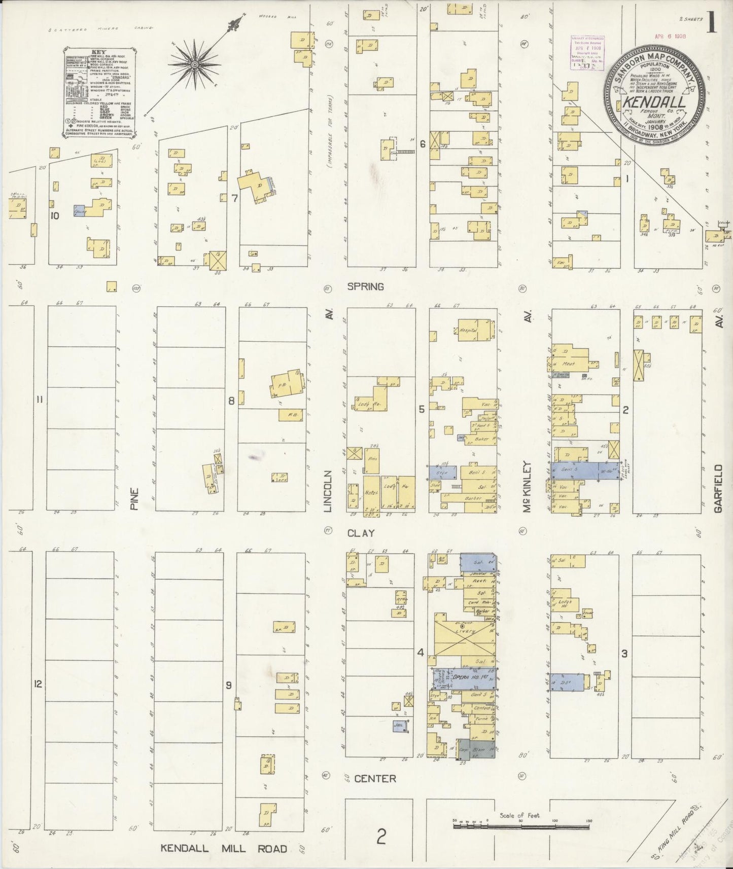 Sanborn Fire Insurance Map from Kendall, Fergus County, Montana. (1908) – Historic Sanborn Fire Insurance Map Print