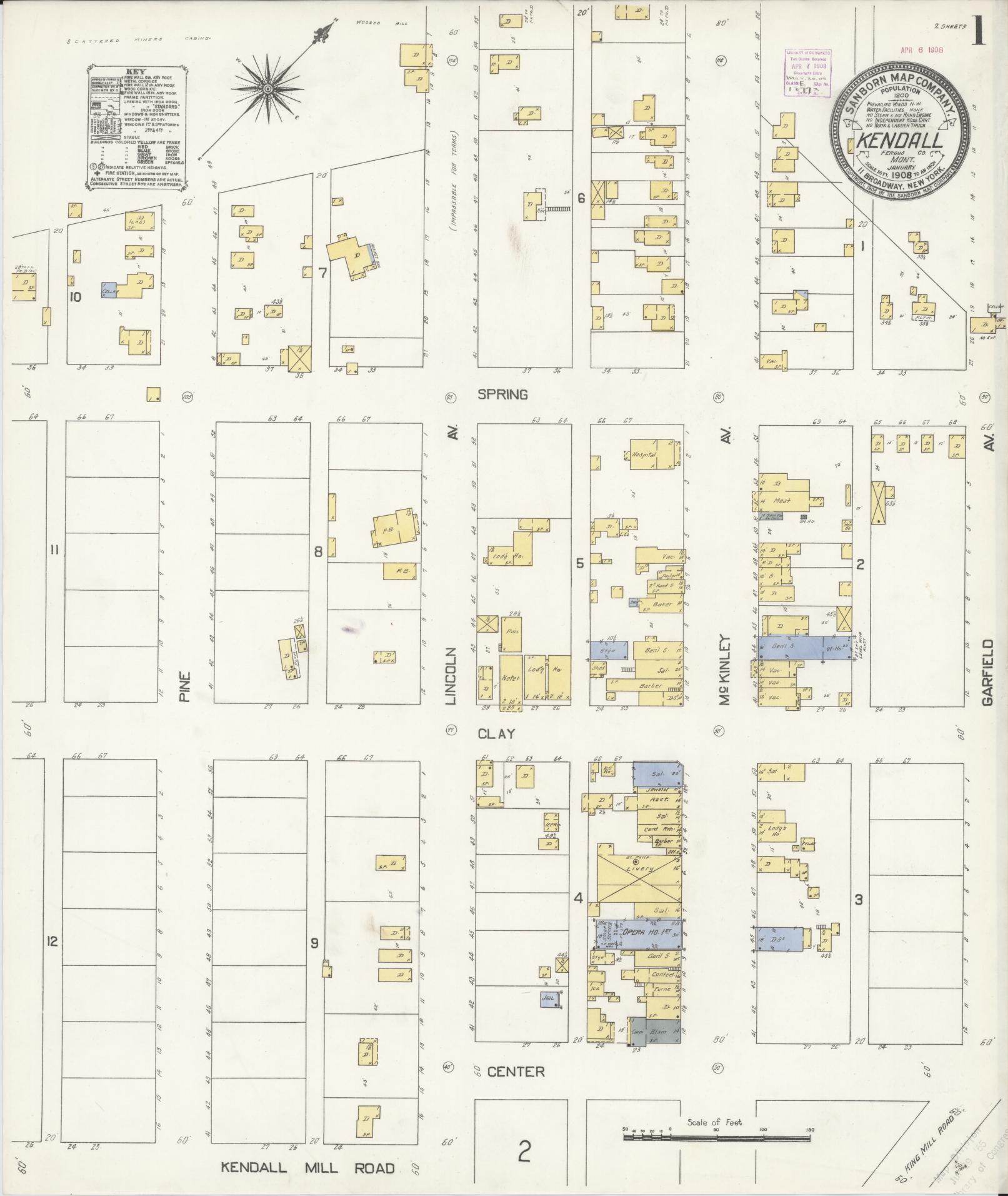 Sanborn Fire Insurance Map from Kendall, Fergus County, Montana. (1908) – Historic Sanborn Fire Insurance Map Print