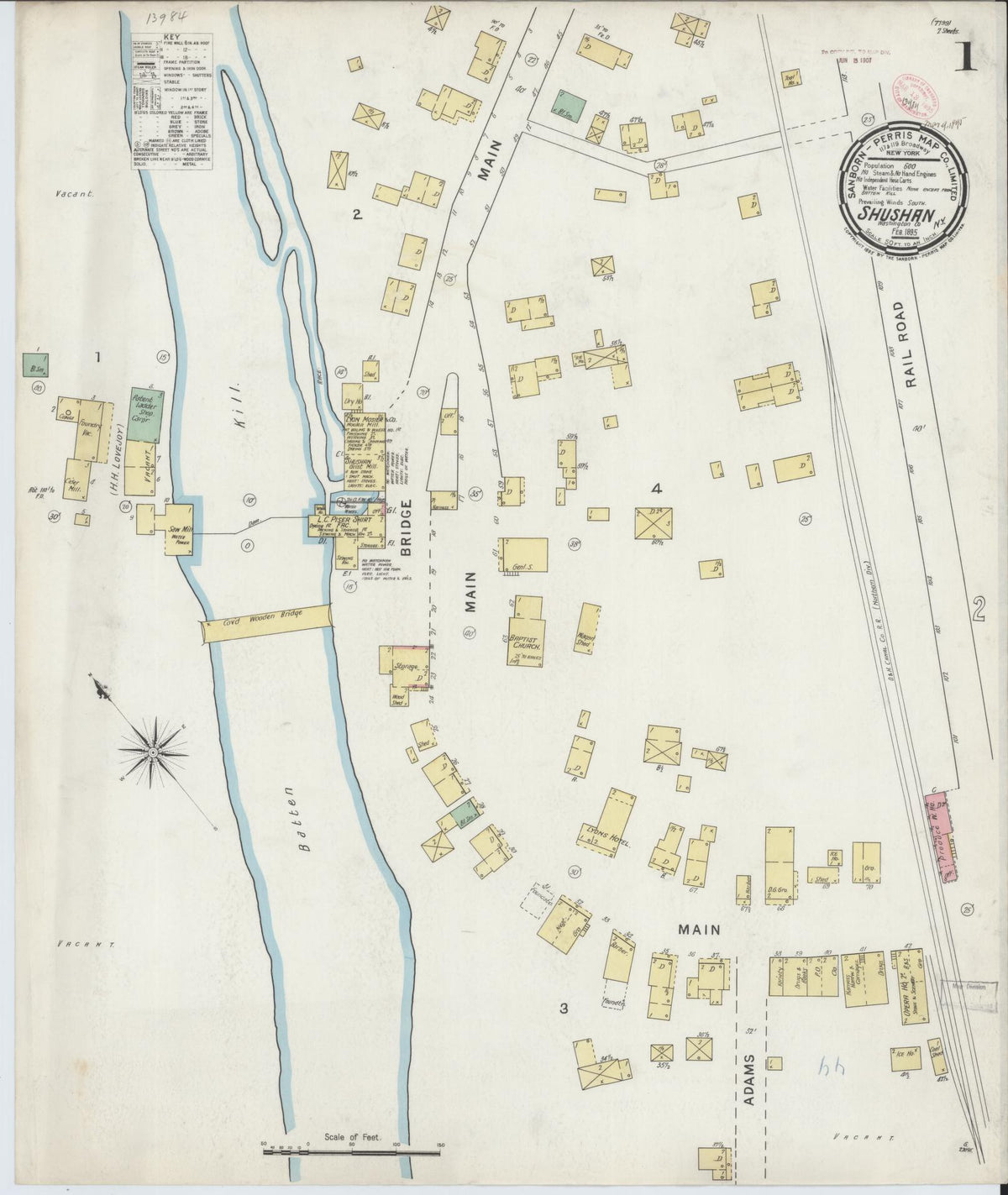 Sanborn Fire Insurance Map from Shushan, Washington County, New York (1895), Sheet #0001 - Complete Map Set gallery image, historic Sanborn map, vintage wall art, New York New York