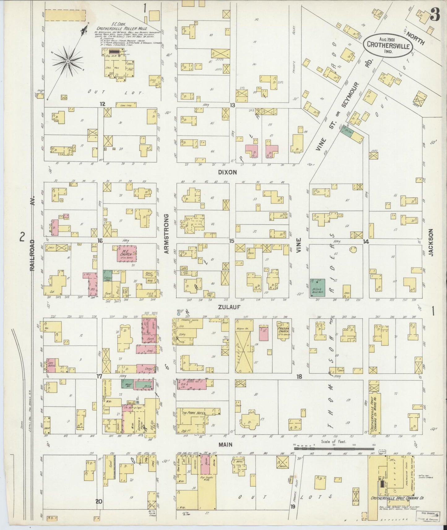 Sanborn Fire Insurance Map from Crothersville, Jackson County, Indiana (1901), Sheet #0003 - Historic Sanborn Fire Insurance Map Print, vintage old map wall art, antique decor, genealogy gift, Indiana Indiana map