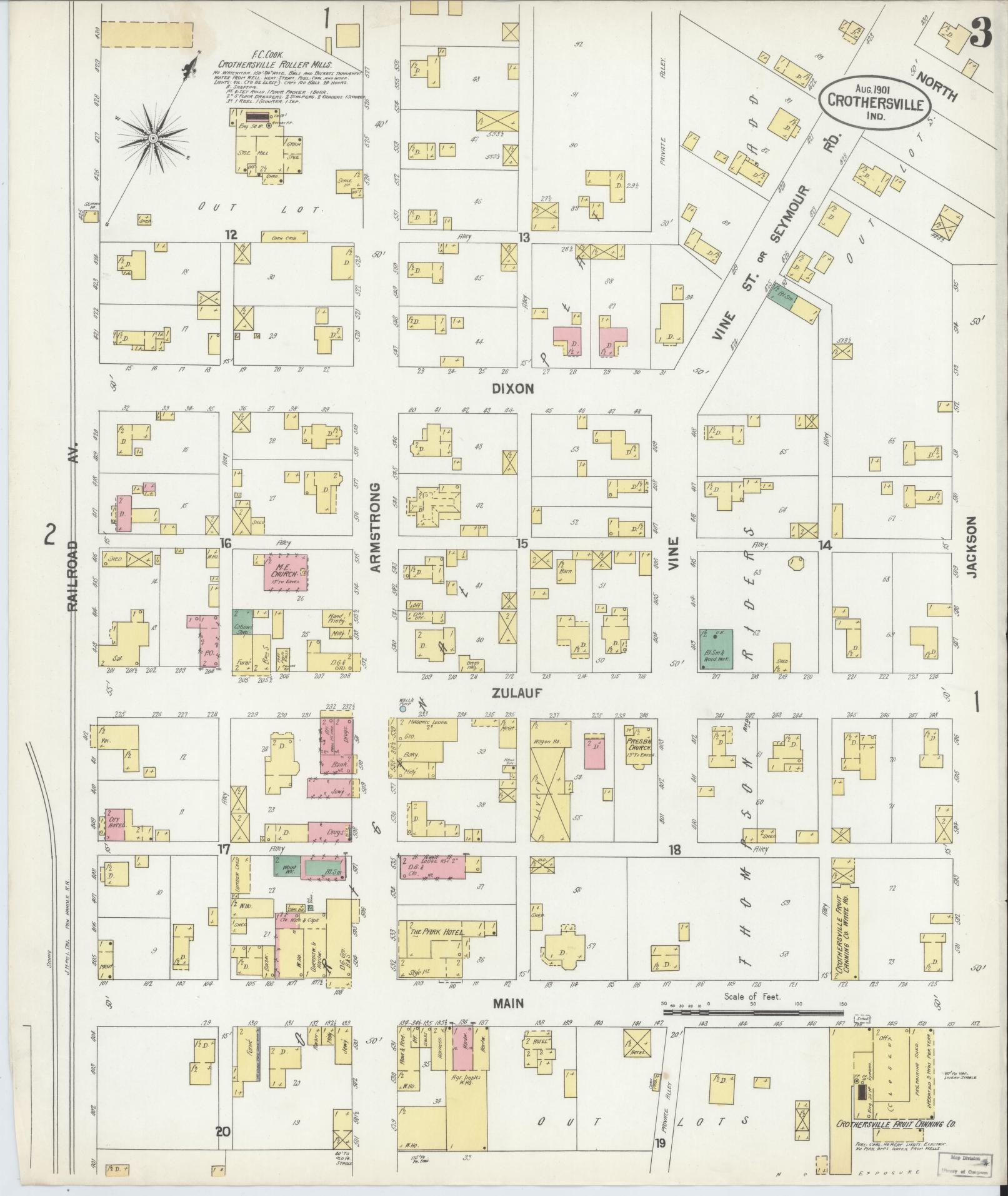 Sanborn Fire Insurance Map from Crothersville, Jackson County, Indiana (1901), Sheet #0003 - Historic Sanborn Fire Insurance Map Print, vintage old map wall art, antique decor, genealogy gift, Indiana Indiana map