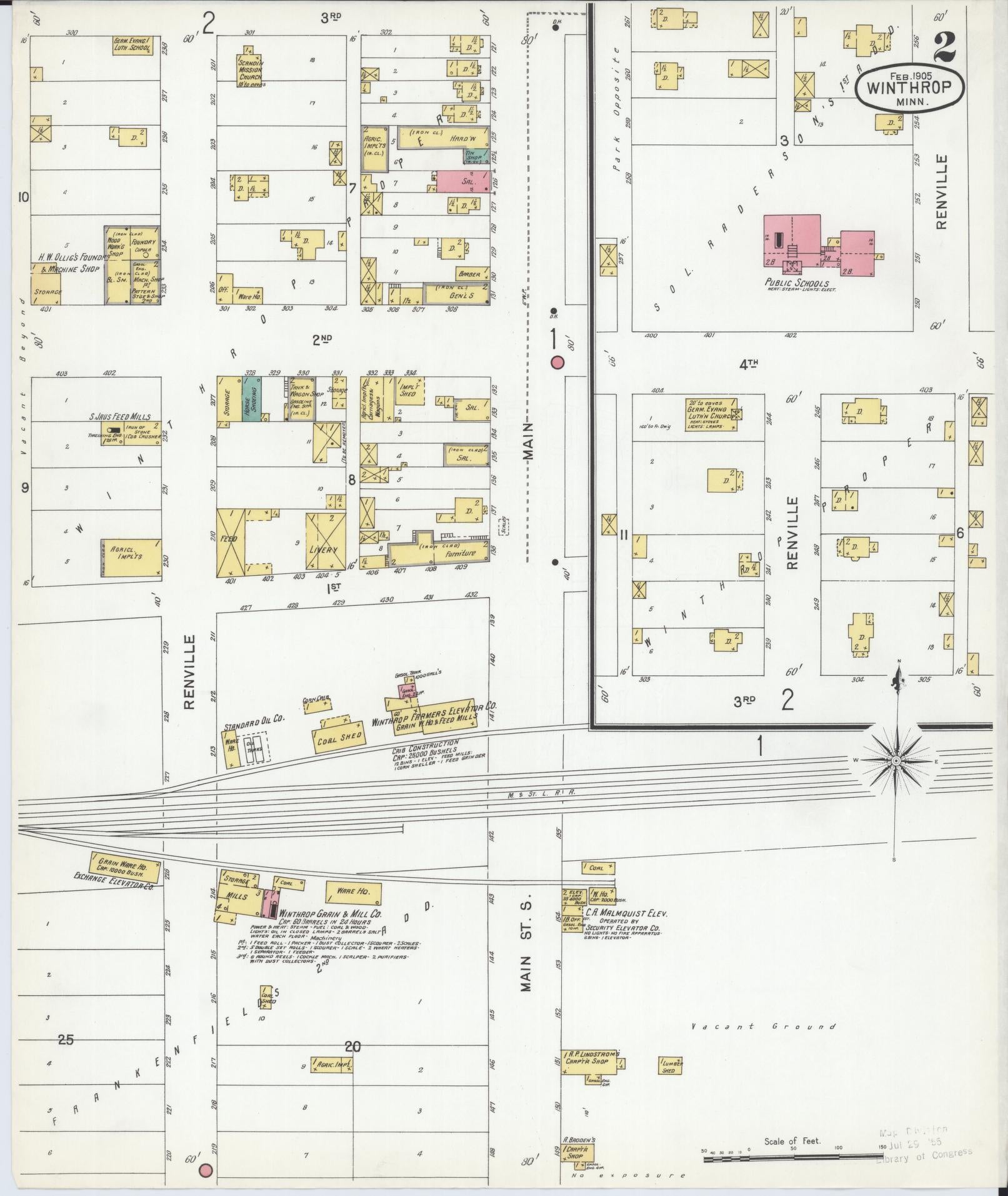 Sanborn Fire Insurance Map from Winthrop, Sibley County, Minnesota (1905), Sheet #0002 - Complete Map Set gallery image, historic Sanborn map, vintage wall art, Minnesota Minnesota